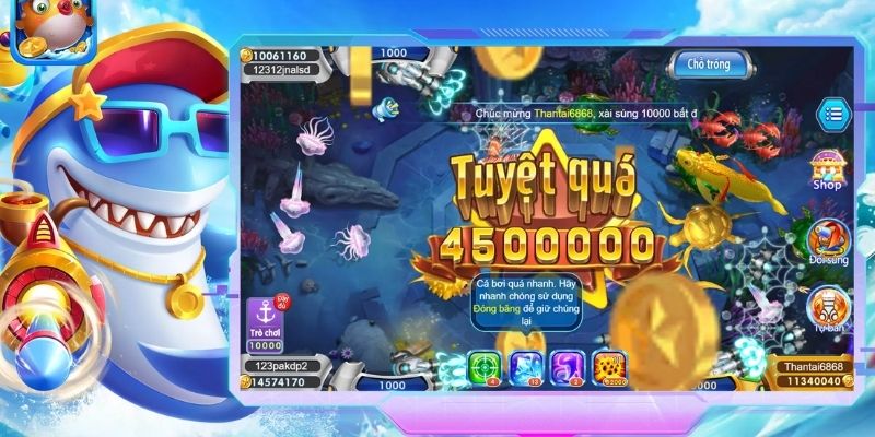 Bảng điều khiển vũ khí và mức thưởng trong bắn cá Fun88